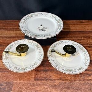 WELLESLEY by Lifetime Hoan China (2) Candleholders and (1) Cheese Plate Footed